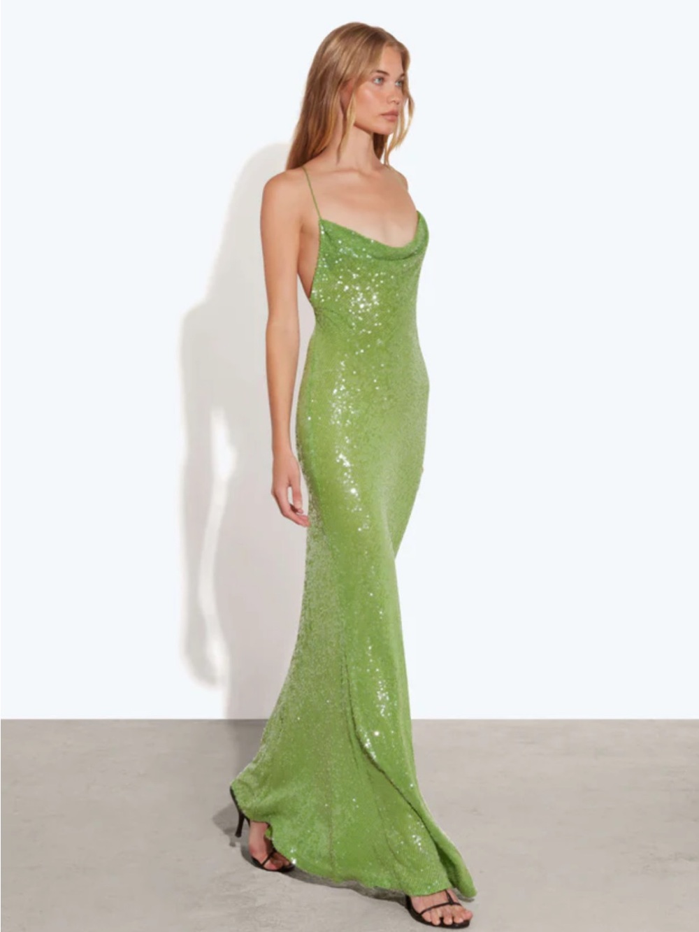 Rat & Boa Green Sequin Cowl Neck Maxi Dress
